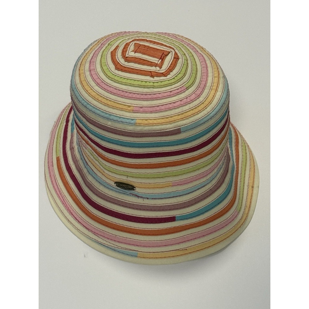 Sun N Sand Womens Multi Color Striped Bucket Hat Beige Sun Protection One Size